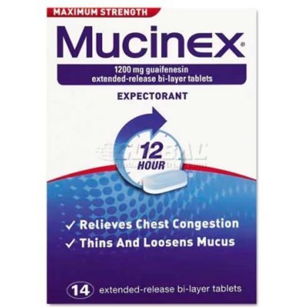 Mucinex 63824-02314 Max Strength Expectorant, 14 Tablets per Bottle, Reckitt Benckiser, Mfr#: 63824-02314