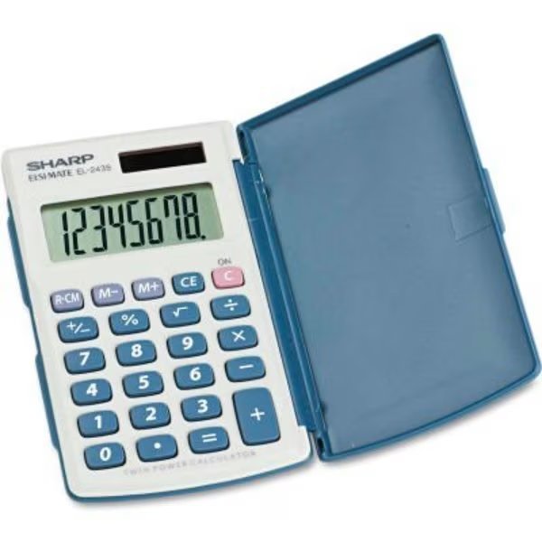 Sharp® 8-Digit Calculator, EL243SB, W/Cover, 2-1/2" X 4-1/2" X 1/2", White, Sharp Electronics, Mfr#: EL243SB