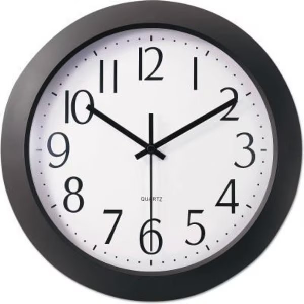 Universal® Whisper Quiet Clock, 12" Overall Diameter, Black Case, 1 AA, Universal, Mfr#: 10451