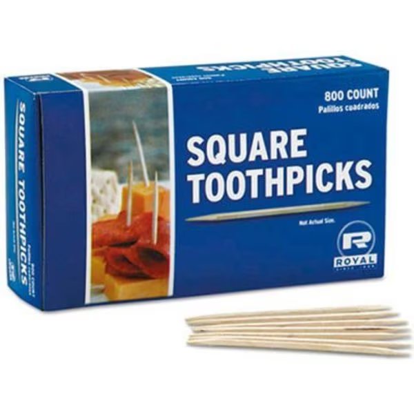 Royal RPPR820SQ, Square Wood Toothpicks, Natural, Plain, 19,200/Carton, Amercareroyal, Mfr#: RPPR820SQ