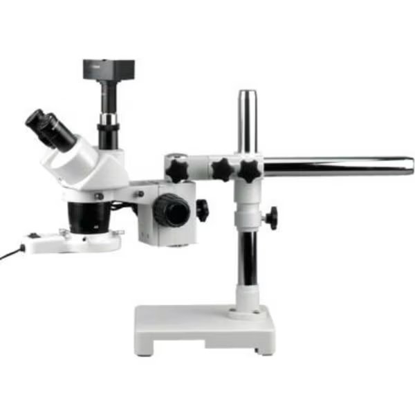 AmScope SW-3T24-FRL-5MT 20X & 40X Trinocular Stereo Boom Microscope with Ring Light & 5MP Camera, United Scope Llc., Mfr#: SW-3T24-FRL-5MT