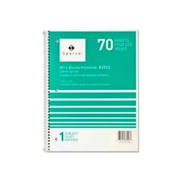 Sparco„¢ 1-Subject Notebook, 8" x 10-1/2", College Ruled, Bright White, 70 Sheets/Pad, Sparco Products, Mfr#: 83253