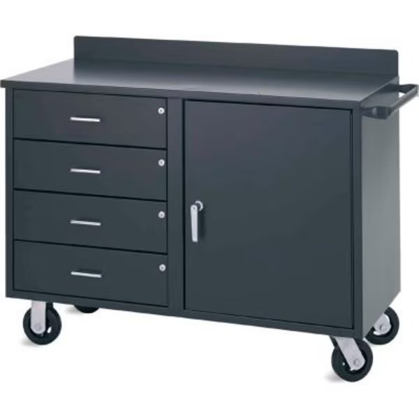 Valley Craft Vari Tuff Mobile Utility Cabinet, 4 Drawers/1 Door, Shelf, 46"W x 21"D, Gray, Valley Craft, Mfr#: F81834A7