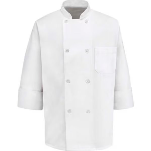 Chef Designs 8 Button-Front Chef Coat, Pearl Buttons, White, Polyester/Cotton, 4XL, Vf Imagewear, Mfr#: 0403WHRG4XL