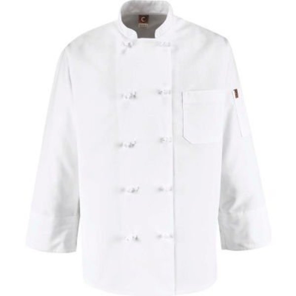 Chef Designs 10 Button-Front Chef Coat, Knot Buttons, White, Polyester, M, Vf Imagewear, Mfr#: 0421WHRGM