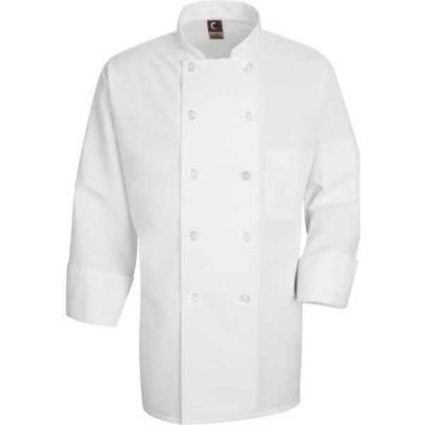 Chef Designs Men's 10 Button-Front Chef Coat, Pearl Buttons, White, Polyester, 2XL, Vf Imagewear, Mfr#: 0423WHRGXXL