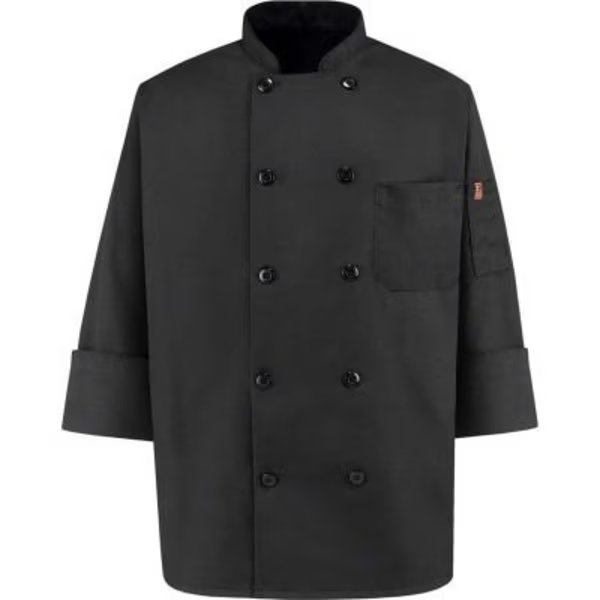 Chef Designs 10 Button-Front Chef Coat, Pearl Buttons, Black, Spun Polyester, XL, Vf Imagewear, Mfr#: 0425BKRGXL
