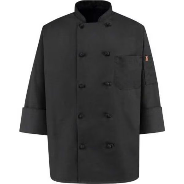 Chef Designs 10 Button-Front Chef Coat, Knot Buttons, Black, Spun Polyester, L, Vf Imagewear, Mfr#: 0427BKRGL