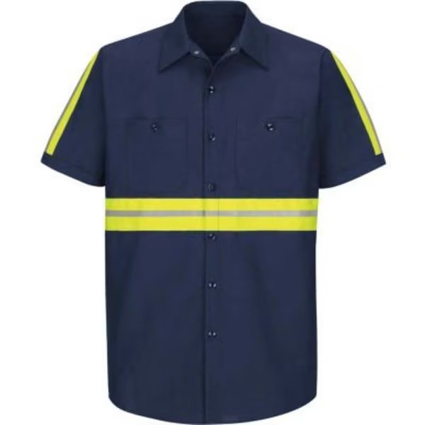 Red Kap® Enhanced Visibility Industrial Short Sleeve Work Shirt, Navy, Poly/Cotton, Regular 2XL, Vf Imagewear, Mfr#: SP24ENSSXXL