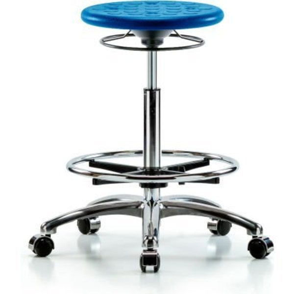 Blue Ridge Ergonomics„¢ Cleanroom Stool with Casters and Footring - High Bench Height - Blue, E Com, Mfr#: CLR-IPHBSO-CR-CF-CC-BLU