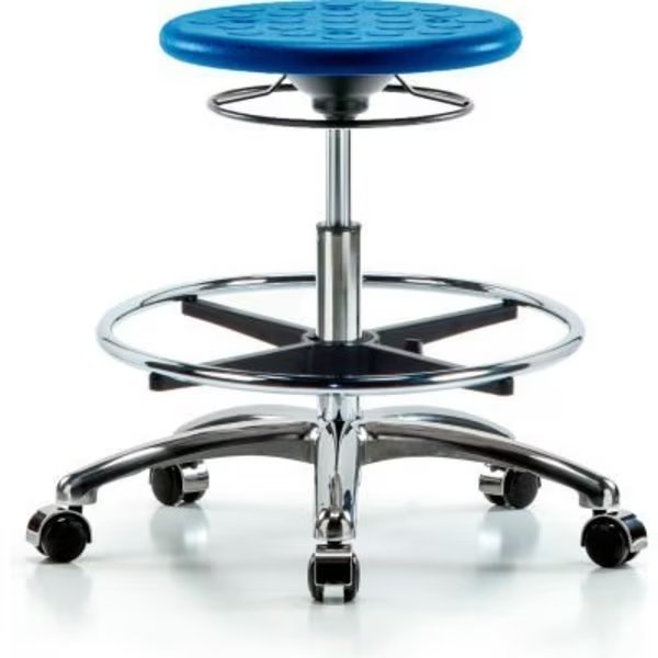 Blue Ridge Ergonomics„¢ Cleanroom Stool with Casters and Footring - Medium Bench Height - Blue, E Com, Mfr#: CLR-IPMBSO-CR-CF-CC-BLU