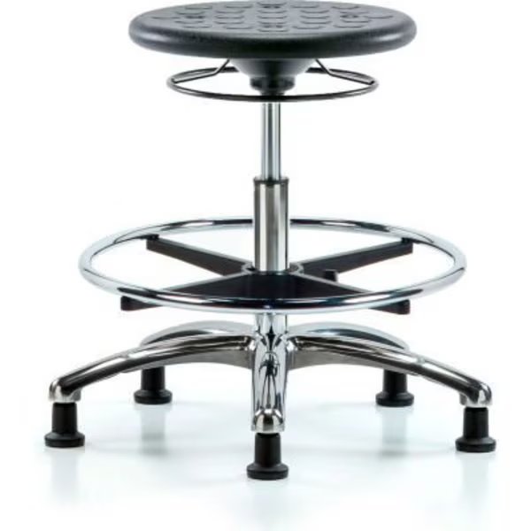 Blue Ridge Ergonomics„¢ Cleanroom Stool with Glides and Footring - Medium Bench Height - Black, E Com, Mfr#: CLR-IPMBSO-CR-CF-RG-BLK