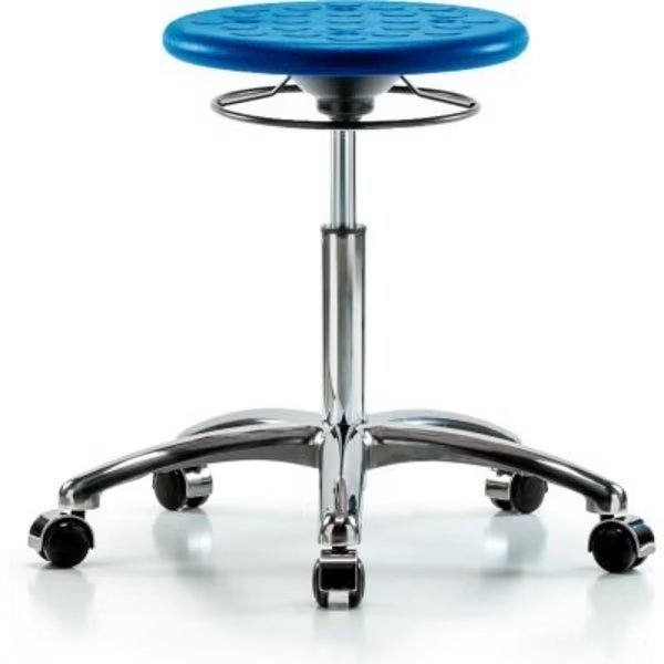 Blue Ridge Ergonomics„¢ Cleanroom Stool with Casters - Medium Bench Height - Blue, E Com, Mfr#: CLR-IPMBSO-CR-NF-CC-BLU