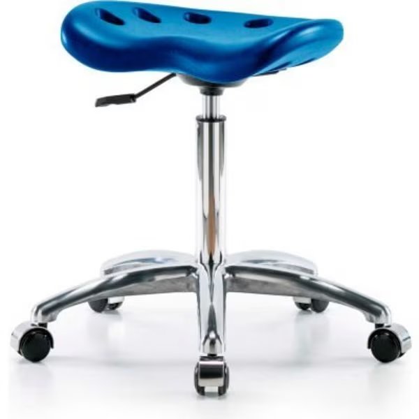 InterionÂ Polyurethane Tractor Stool - Blue w/ Chrome Base, E Com, Mfr#: PTMBSL-CR-NF-CC-BLU