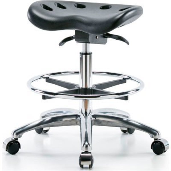 InterionÂ Polyurethane Tractor Stool W/ Foot Ring and Seat Tilt - Black w/ Chrome Base, E Com, Mfr#: PTMBSO-CR-CF-CC