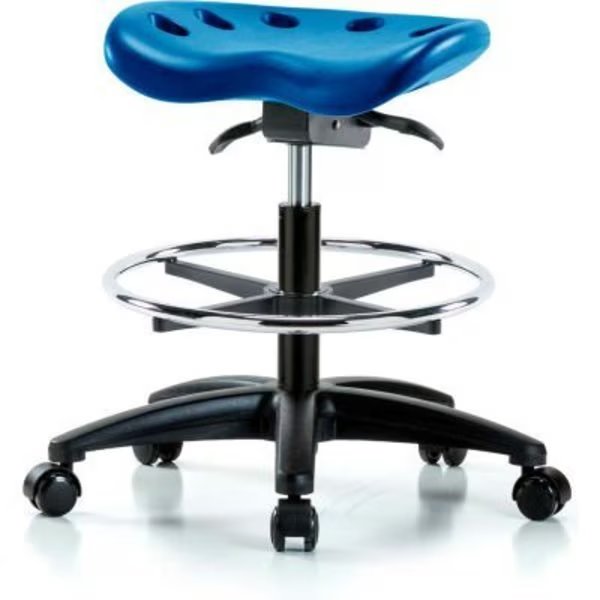 InterionÂ Polyurethane Tractor Stool W/ Foot Ring and Seat Tilt - Blue w/ Black Base, E Com, Mfr#: PTMBSO-RG-CF-RC-BLU