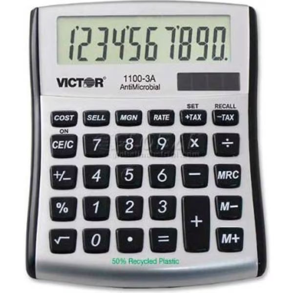 Victor® 10-Digit Calculator, 11003A, Dual Power, 4-1/2" X 5-1/4 X 3/4", Blue/White, Victor Technology, Mfr#: 11003A