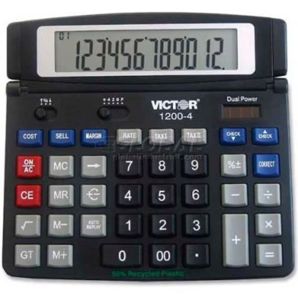 Victor¬Æ 12-Digit Desktop Calculator, , Dual Power, 7-1/4" X 6-3/8" X 1/2", Black, Victor Technology, Mfr#: 12004