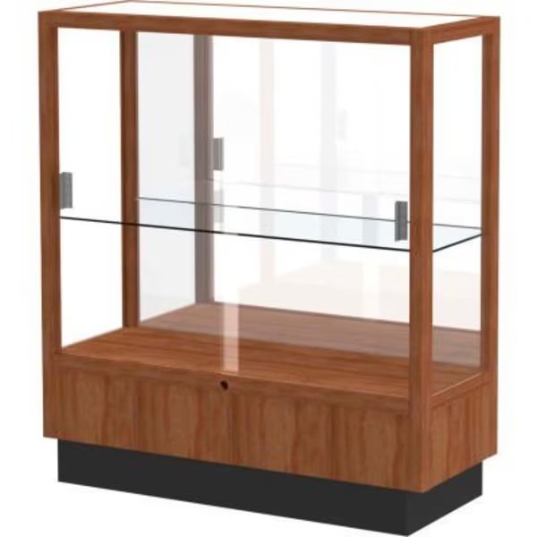 Heritage Display Case Danish Walnut, Mirror Back 36"W x 14"D x 40"H, Waddell Display Case Of Ghent, Mfr#: 8949M-MB-W