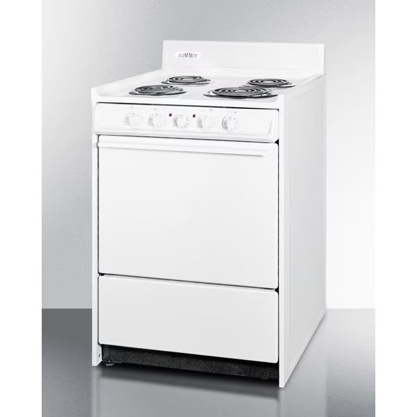 Summit-Electric Range, Slim 24"W, Storage Compartment, White, 220V, Summit Appliance Div., Mfr#: WEM610