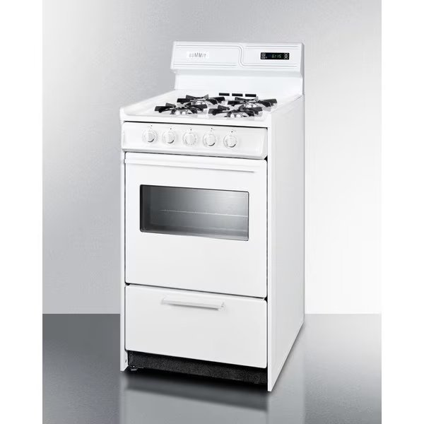 Summit-DLX Gas Range, Slim 20"W, Elec. Ignition, Digital Clock/Timer, Oven Window, Light, Summit Appliance Div., Mfr#: WNM1307KW