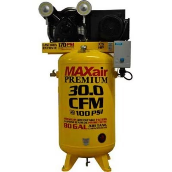 MaxAir, 7.5 HP, Single-Stage Comp, 80  Gal, Vert., 170 PSI, 30 CFM, 1-Phase 208-230V, Wood Industries, Mfr#: C7180V1-MS-MAP