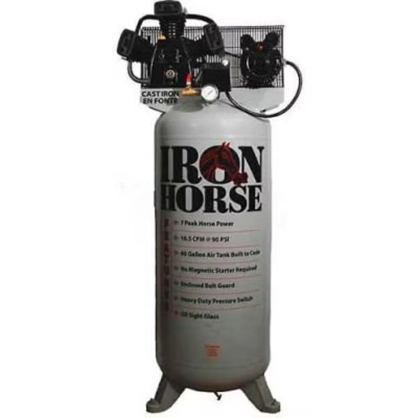 Iron Horse, 5 HP, Single-Stage Comp, 80  Gal, Vertical, 150 PSI, 16 CFM, 1-Phase 208-230V, Wood Industries, Mfr#: IHD7180V1