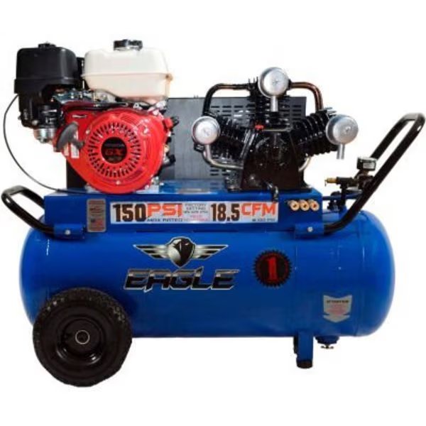 Eagle Portable Gas Air Compressor w/ Honda GX Engine, 9 HP, 25 Gallon, Horizontal, Wood Industries, Mfr#: P90G25H1