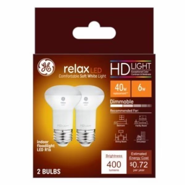 GE 2PK LED 6W R16 Bulb, Current, Mfr#: 46961