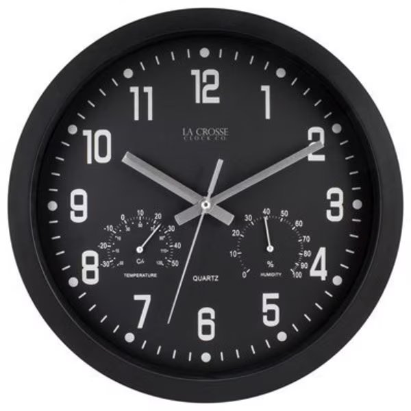 12 BLK Plas Wall Clock, La Crosse Technology, Mfr#: 404-2631