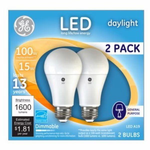 GE 2PK 15W Day A19 Bulb, Current, Mfr#: 93127672