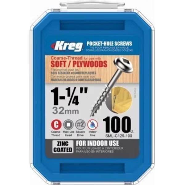 100PK 125 Pock Screws, Kreg, Mfr#: SML-C125-100
