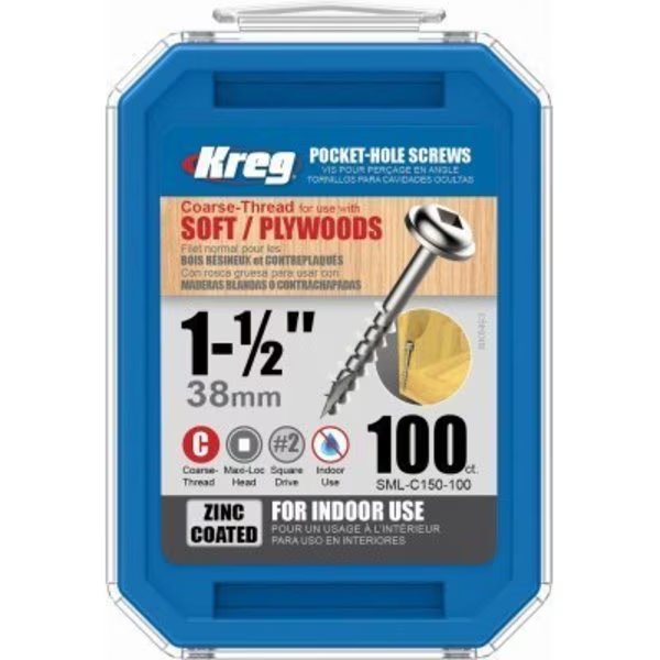 100PK 15 Pock Screws, Kreg, Mfr#: SML-C150-100