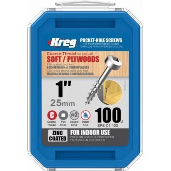 100PK 1 Pock Screws, Kreg, Mfr#: SPS-C1-100