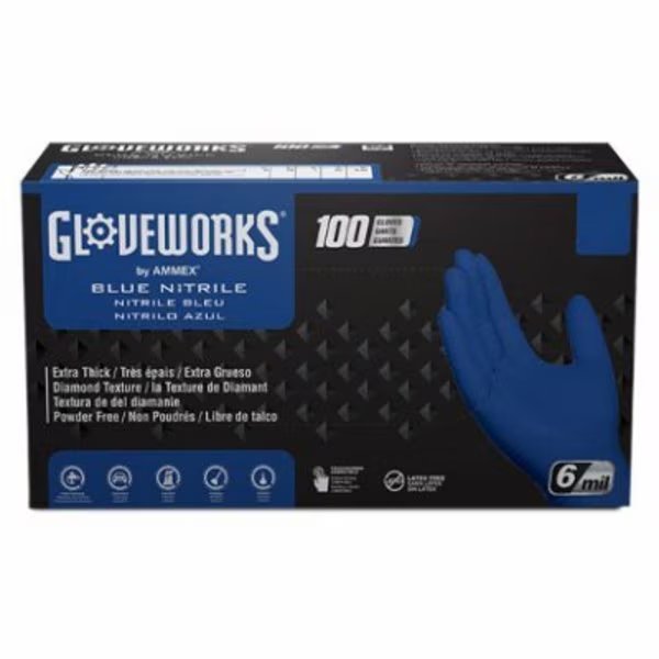 Nitrile Disposable Gloves, 6 mil Palm, Nitrile, Powder-Free, M, Royal Blue, Ammex, Mfr#: GWRBN44100