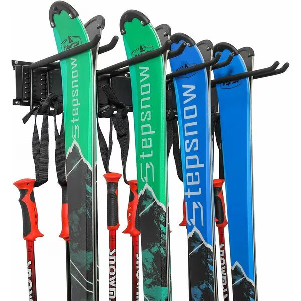Ski Rack for Garage Wall Mount, 4 Pair Ski Storage Wall Rack, Raxgo, Mfr#: RAXWMSBR