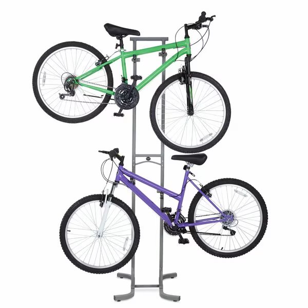 Bike Storage Rack, Freestanding 2 Bike Rack with Adjustable Hooks for Indoor Storage, Raxgo, Mfr#: RGFSBRK2