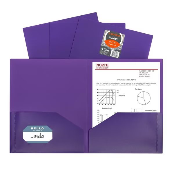 TwoPocket Heavyweight Poly Portfolio Folder, Purple Set of 25 Folders, 25PK, C-Line Products, Mfr#: 33959-BX