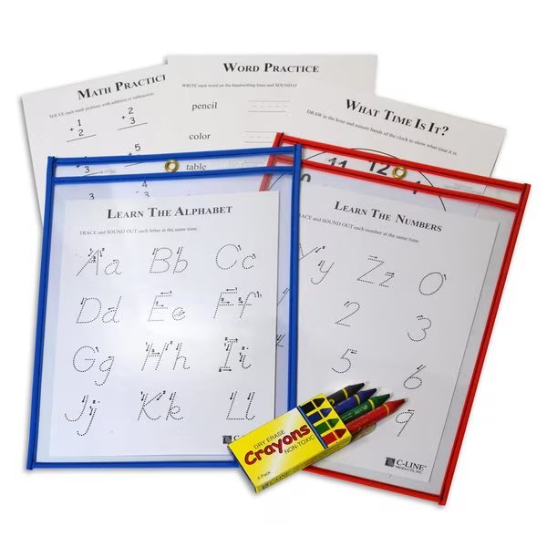 Dry Erase Pocket Study Aid Kit, 9 x 12 Set of 12 Kits, 12PK, C-Line Products, Mfr#: 40600-CT