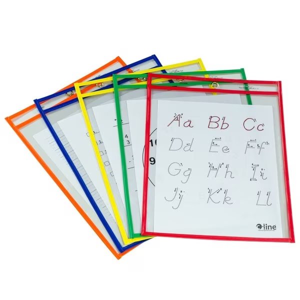 Reusable Dry Erase Pockets, Assorted Primary Colors, 9 x 12, 5PK, C-Line Products, Mfr#: 40630