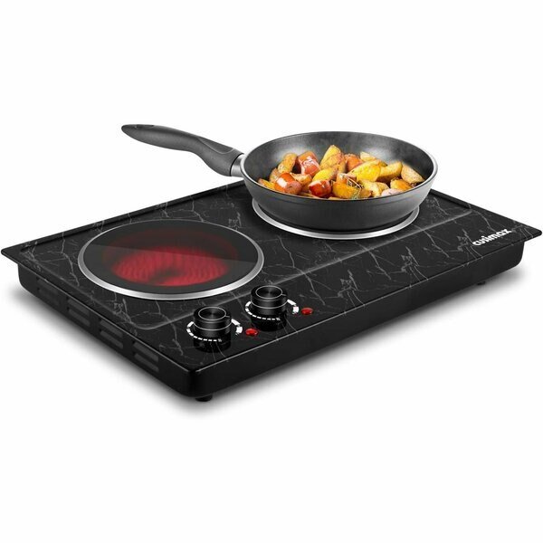 Electric Double Hot Plate, Infrared Ceramic Electric Cooktopl, Black Marble, Cusimax, Mfr#: CMIP-C180-BS