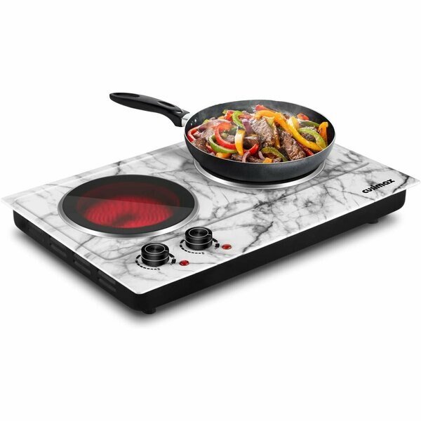 Electric Double Hot Plate, Infrared Ceramic Electric Cooktopl, White Marble, Cusimax, Mfr#: CMIP-C180-WS