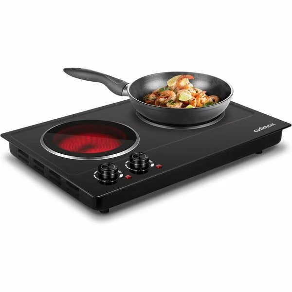 1800W Ceramic Electric Hot Plate, Dual Control Infrared Cooktop, Black, Cusimax, Mfr#: CMIP-C180B
