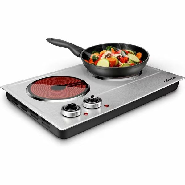 Ceramic Double Hot Plate, 1800W Portable Electric Burner, Infrared Countertop Cooktop, Silver, Cusimax, Mfr#: CMIP-C180S