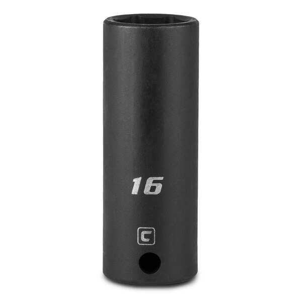 3/8 in Drive 16 mm 6-Point Metric Deep Impact Socket, Capri Tools, Mfr#: 5-3216