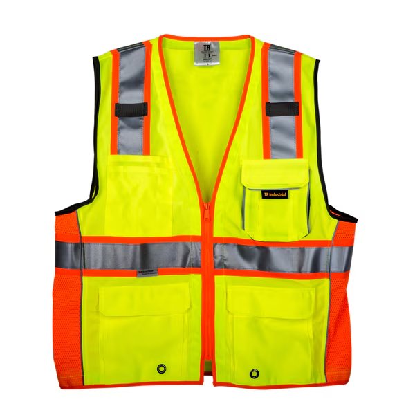 Class 2 Safety Vest with Pockets and Zipper Closure, 3M Strips, XXXL, Tr Industrial, Mfr#: TR88055-3M-XXXL
