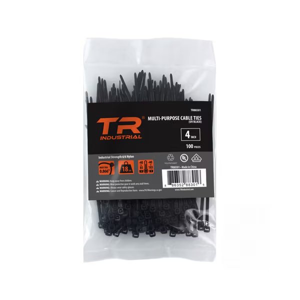 4 in Multi-Purpose UV Cable Ties in Black, 100-pk, Tr Industrial, Mfr#: TR88301
