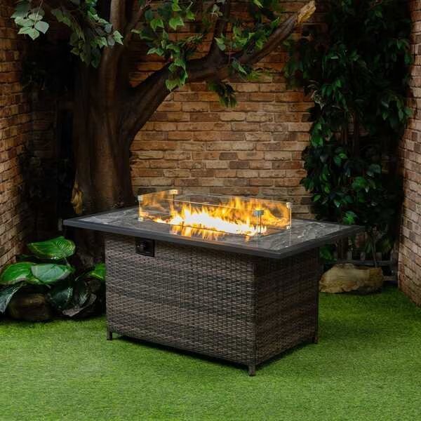 52 Gas Outdoor Firepit Table - Wicker, Deko Living, Mfr#: COB10002