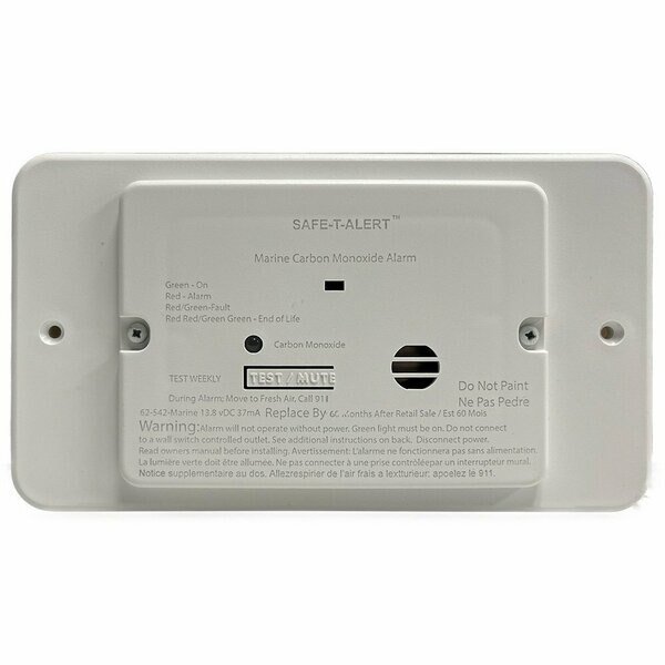 62 Series Marine Carbon Monoxide, Flush Mount, White, 12V w/Trim Ring, Safe-T-Alert, Mfr#: 62-542-TR-WT-M