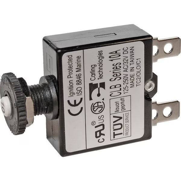 Blue Sea 7054 10A Push Button Thermal with Quick Connect Terminals, Blue Sea Systems, Mfr#: 7054
